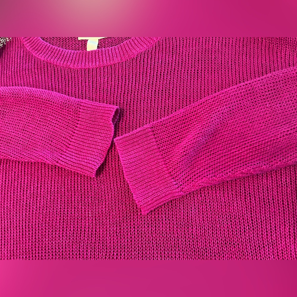 Eileen Fisher 100% Organic Linen Open Knit Sweater-side Slits- -berry- sz .Med - Picture 6 of 16